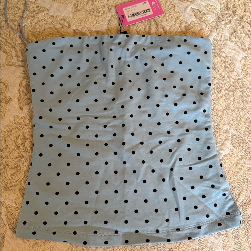Women’s Light Blue Polka Dot Strapless Tube Top